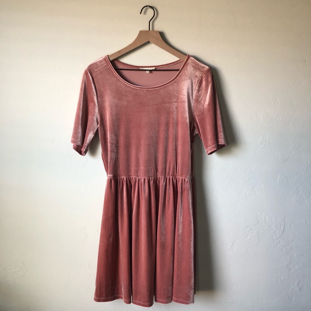 Copper Key: Velvet Cinched-Waist Pink Dress Large